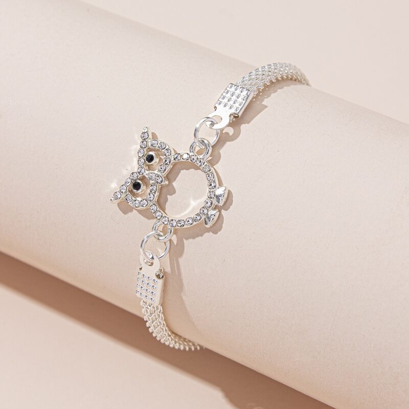 

Rhinestone Owl Decor Bracelet, Silver