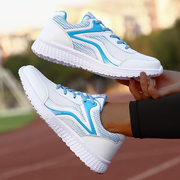 

Lace-up Front Wide Fit Low Top Running Shoes, Blue and white