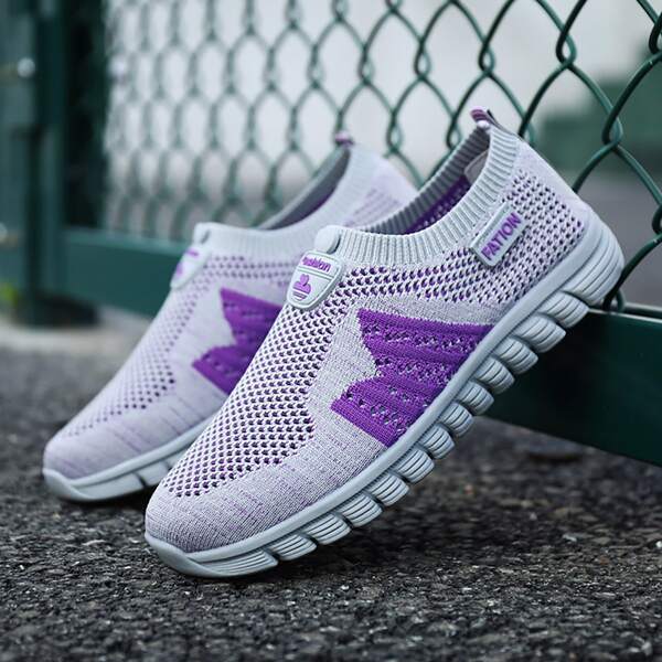 

Two Tone Knit Slip On Running Shoes, Grey