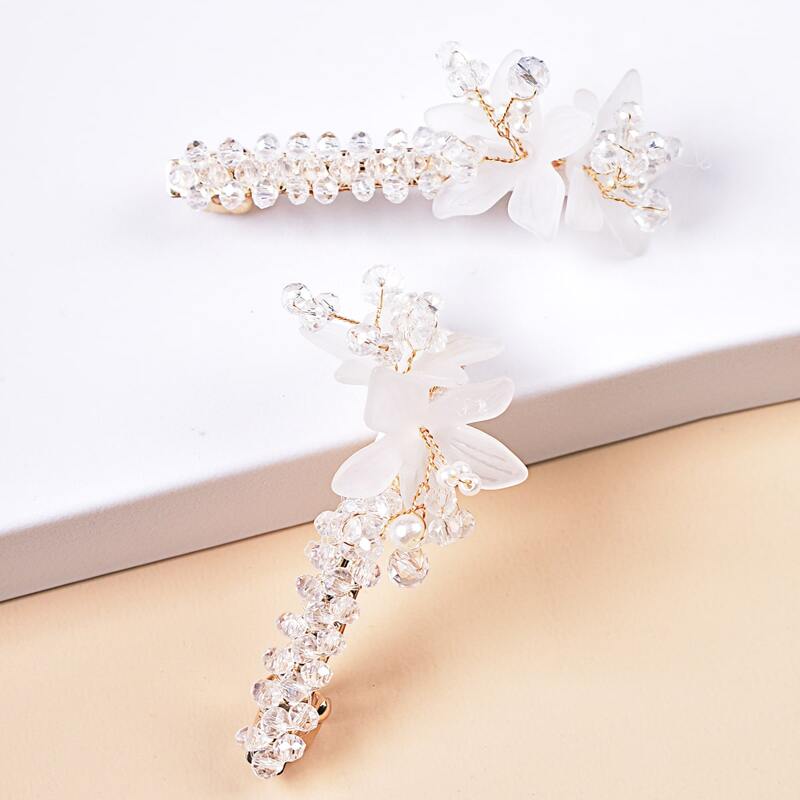 

2pcs Bead Decor Hair Clip, White