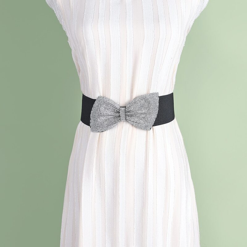 

Rhinestone Bow Decor Wide Belt, Black