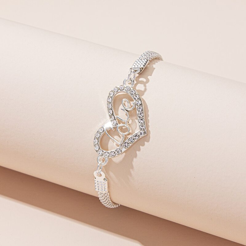 

Rhinestone Heart Decor Bracelet, Silver
