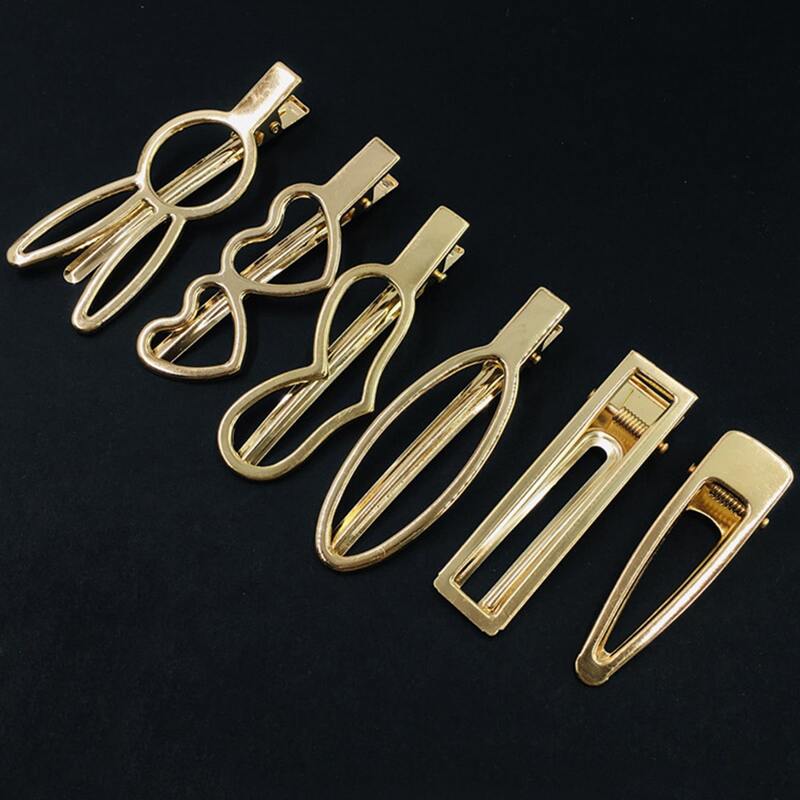 

6pcs Heart Hair Clip, Gold