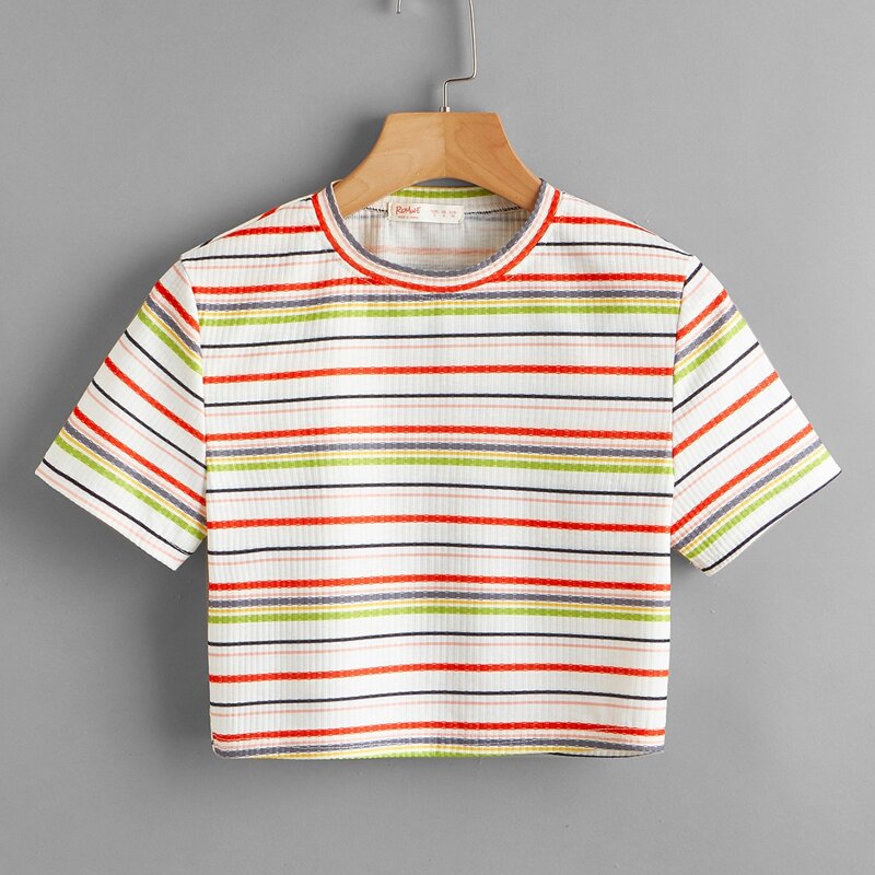 

Colorful Striped Crop Tee, Multicolor