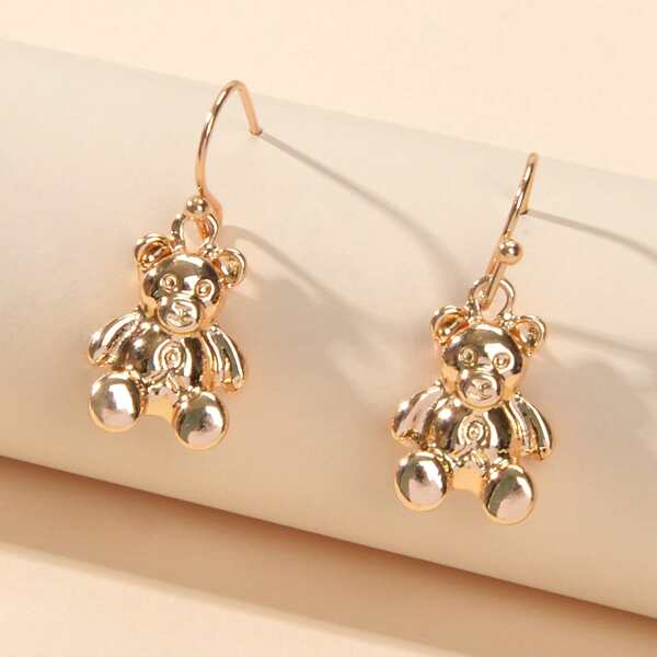 

Bear Charm Drop Earrings, Gold