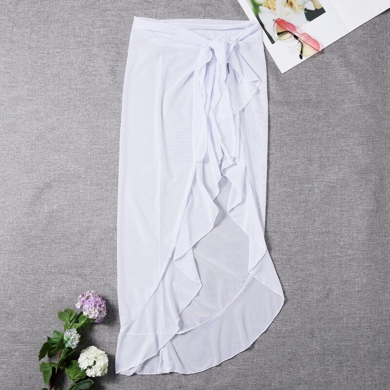 

Ruffle Trim Knot Front Cover Up Skirt, White