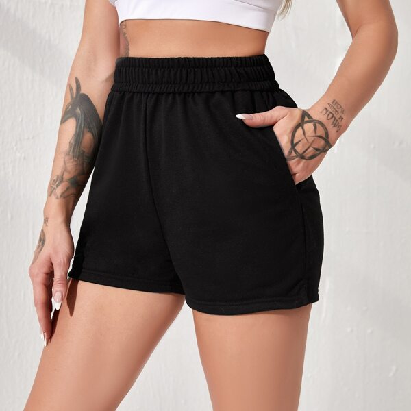 

Slant Pocket Solid Sports Shorts, Black