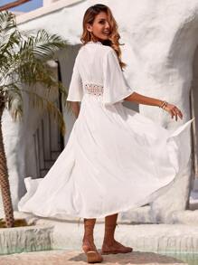 Kimono con panel de encaje y atadura delantera, sin ropa interior, para el verano y vacaciones en la playa