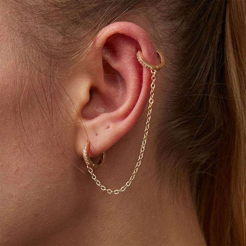 

1pc Chain Linked Huggie Earrings, Gold