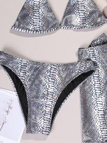 3packs Metallic Halter Bikini Set & Beach Skirt Summer Beach - Silver - View 6