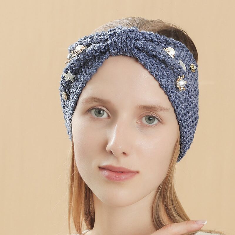 

Faux Pearl Decor Knit Headband, Blue