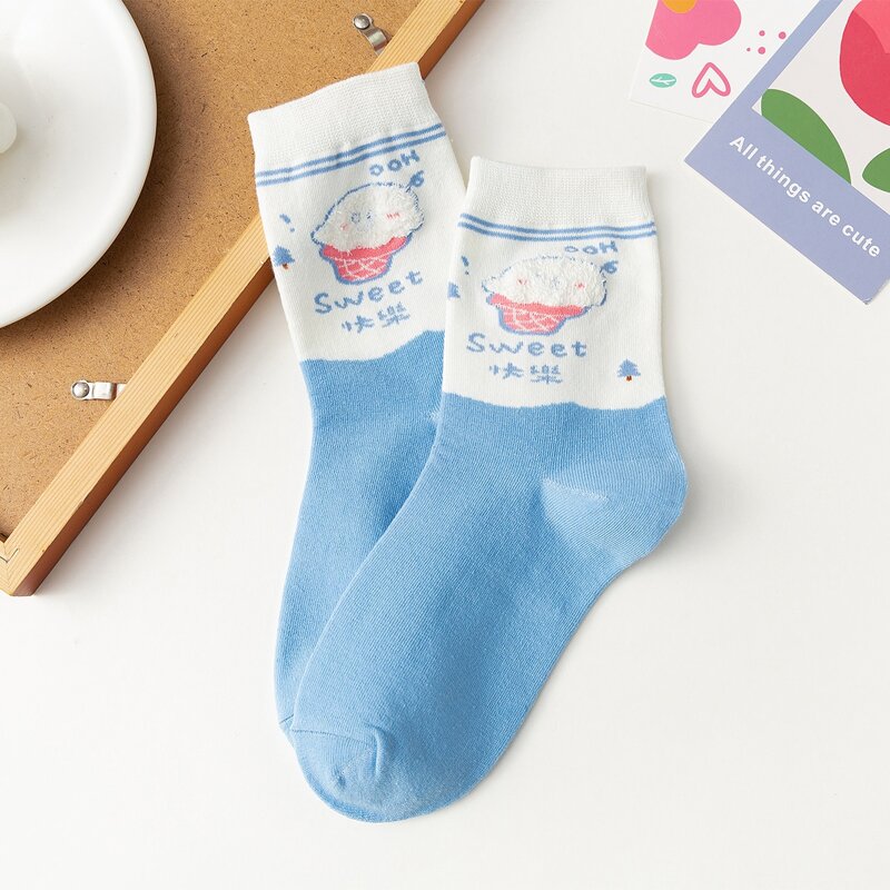 

1pair Cartoon Pattern Socks, Blue and white
