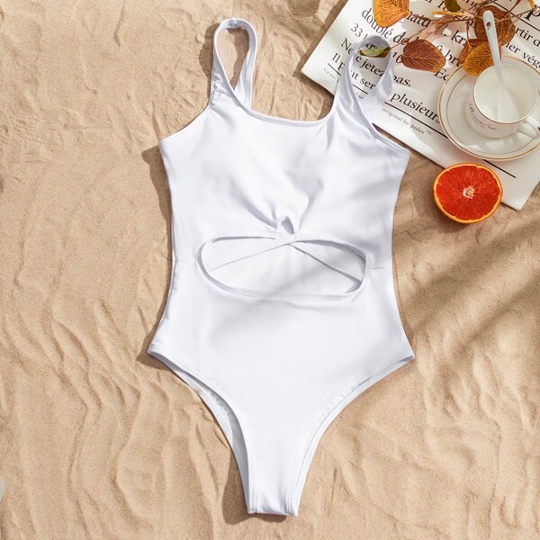 

Crisscross Cut-out One Piece Swimsuit, White