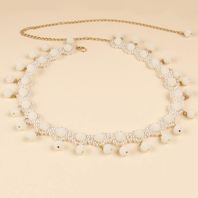 

Faux Pearl Decor Belt, White