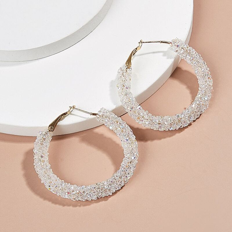 

Glitter Hoop Earrings, White