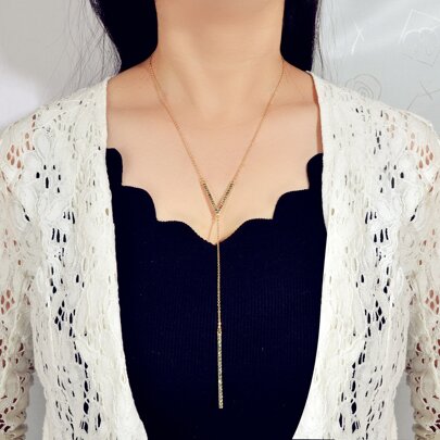 Rhinestone Decor Y Lariat Necklace