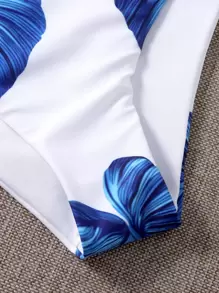 SHEIN Swim Summer Beach 3packs Leaf Print Triangle Bikini Set - Blue and White - View 5