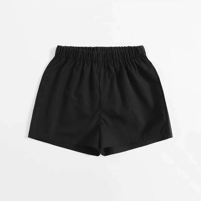 

Elastic Waist Solid Shorts, Black