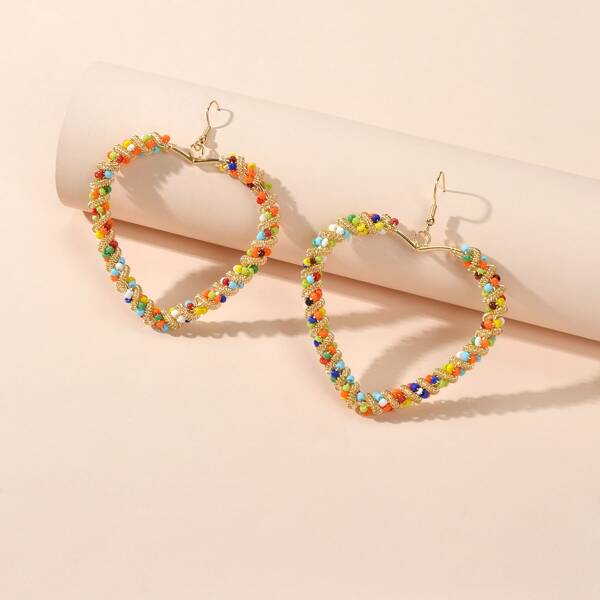 

Bead Decor Heart Charm Drop Earrings, Multicolor