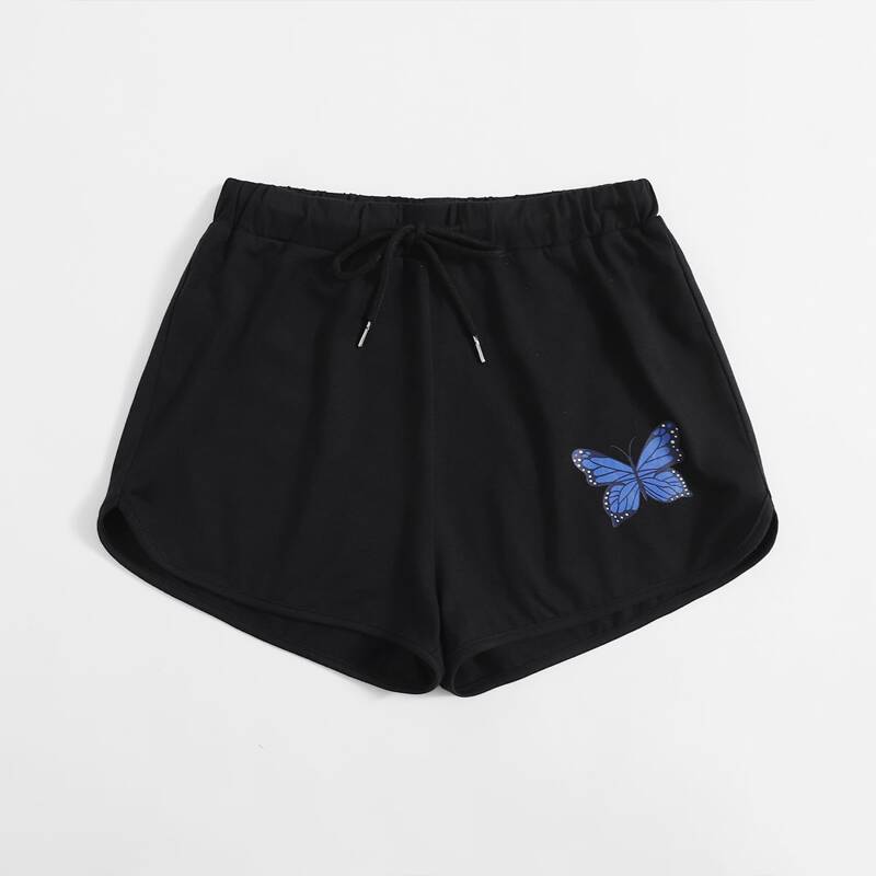 

Butterfly Print Dolphin Shorts, Black