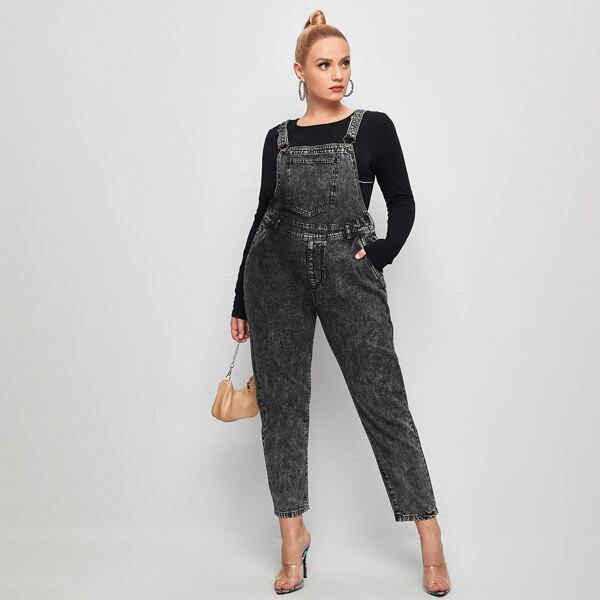 

Plus Pocket Side Denim Overall, Dark grey