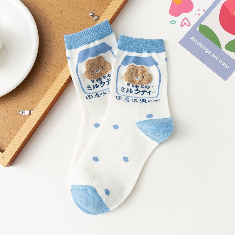 

1pair Cartoon Pattern Socks, Black and white