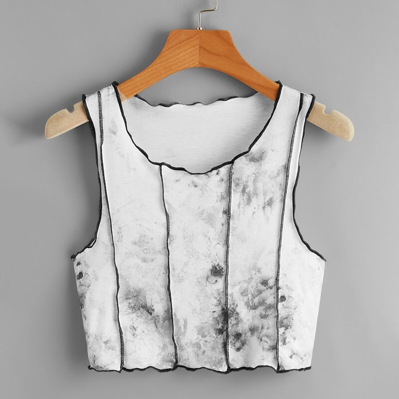 

Contrast Piping Tie Dye Crop Tank, Black and white