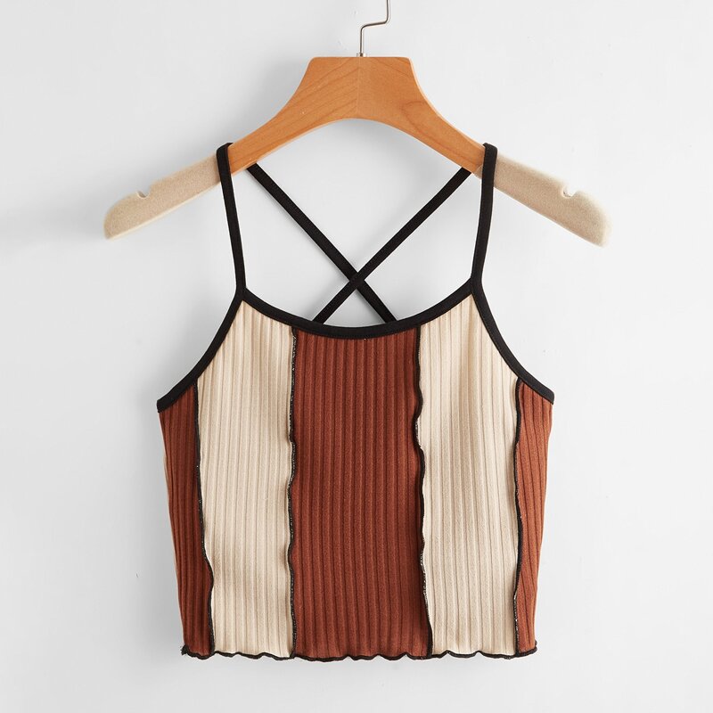 

Contrast Binding Spliced Crop Cami, Multicolor