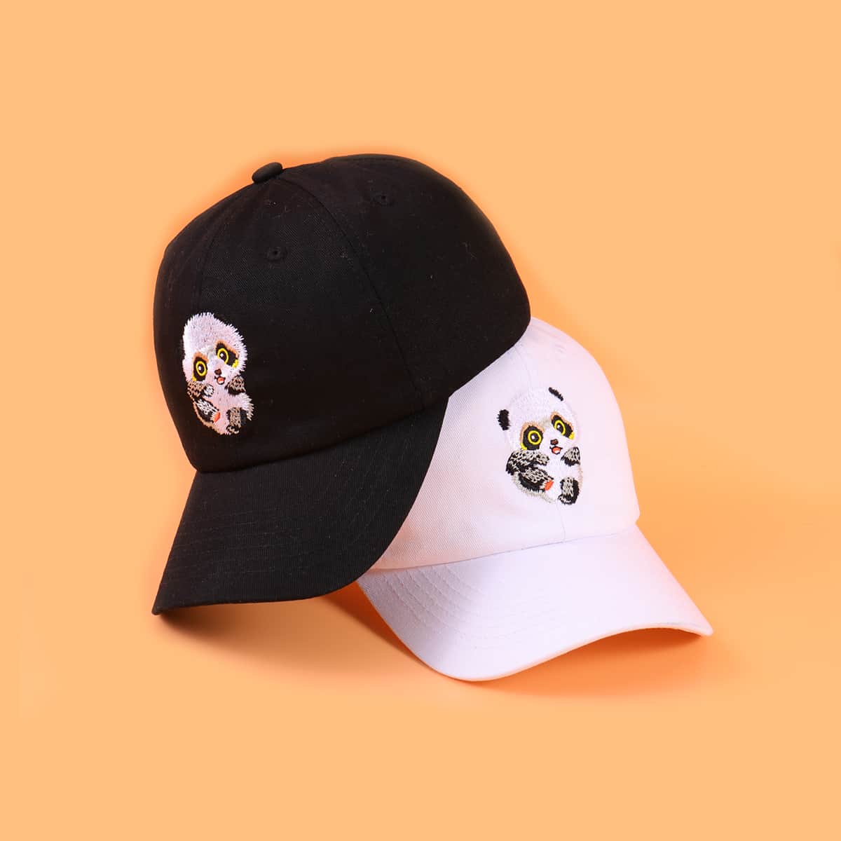 

Guys 2pcs Panda Embroidery Bucket Hat, Black and white