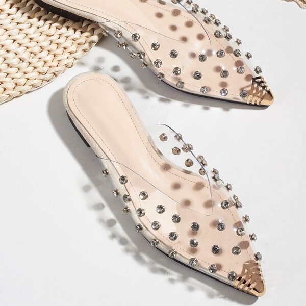 

Clear Rhinestone Decor Flat Mules