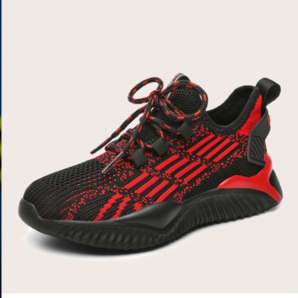 

Boys Lace-up Decor Knit Sneakers, Red