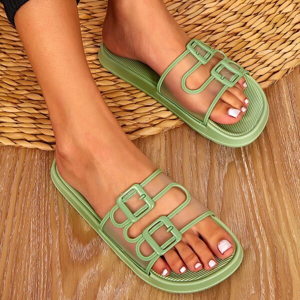 

Clear Buckle Decor Non-slip Slides, Green clear