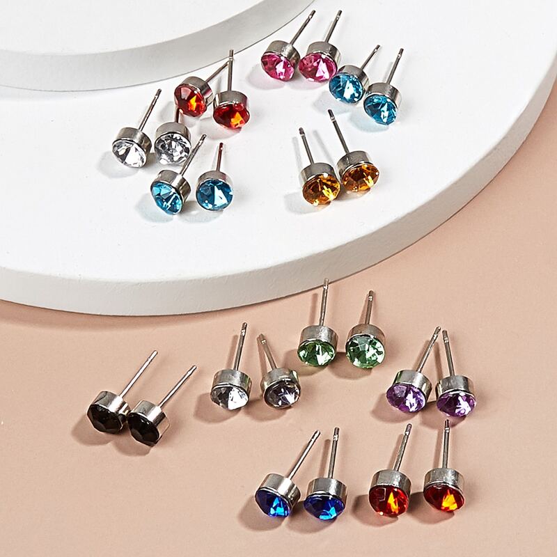 

12pairs Rhinestone Stud Earrings, Multicolor