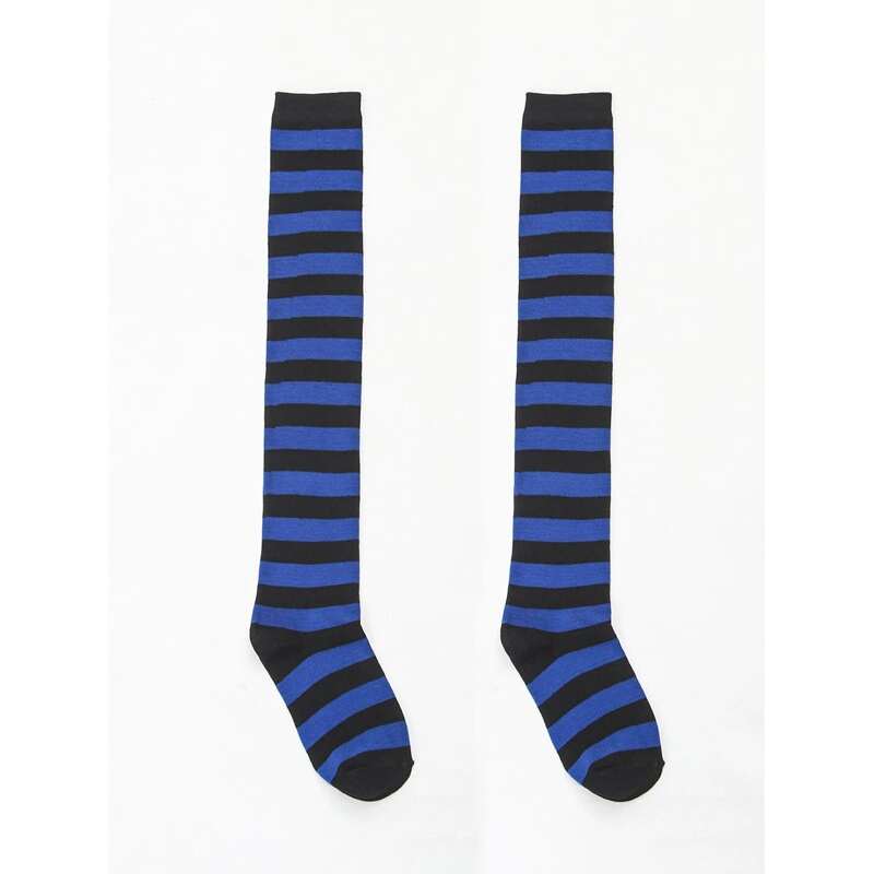 

1pair Striped Thigh High Socks, Blue