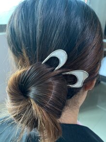 2入組極簡風格髮夾 - 銀色 - 查看 1