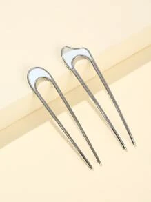 2入組極簡風格髮夾 - 銀色 - 查看 2