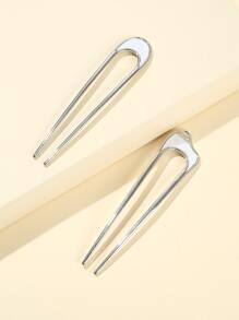 2入組極簡風格髮夾 - 銀色 - 查看 3