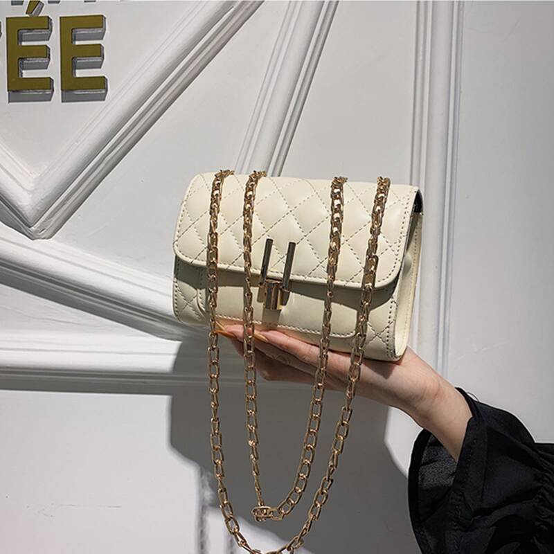 

Quilted Chain Bag, Beige