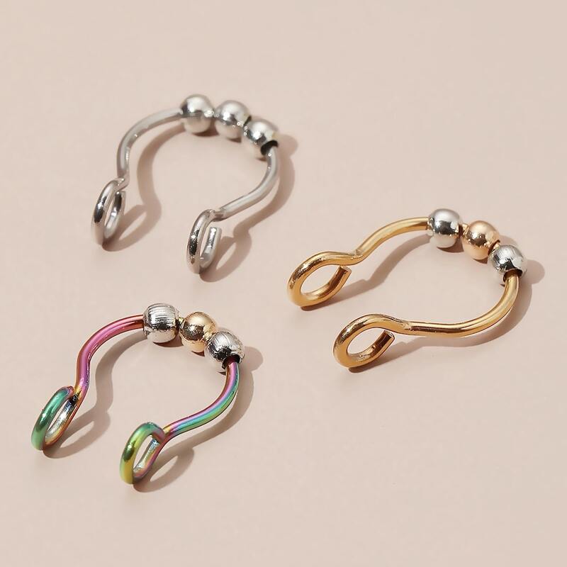 

3pcs Ball Nose Ring, Multicolor