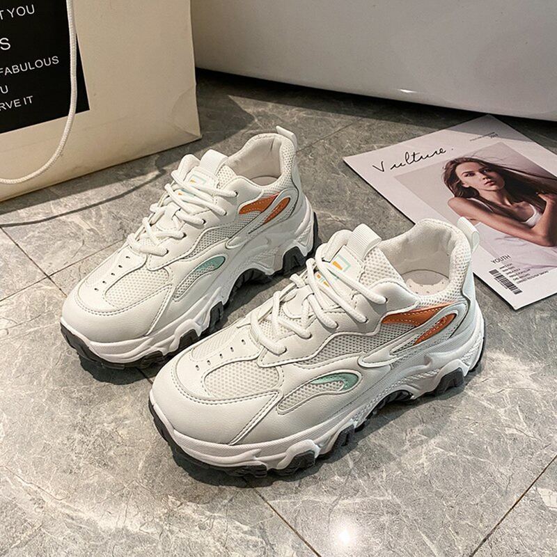 

Colorblock Lace-up Chunky Sneakers, Beige