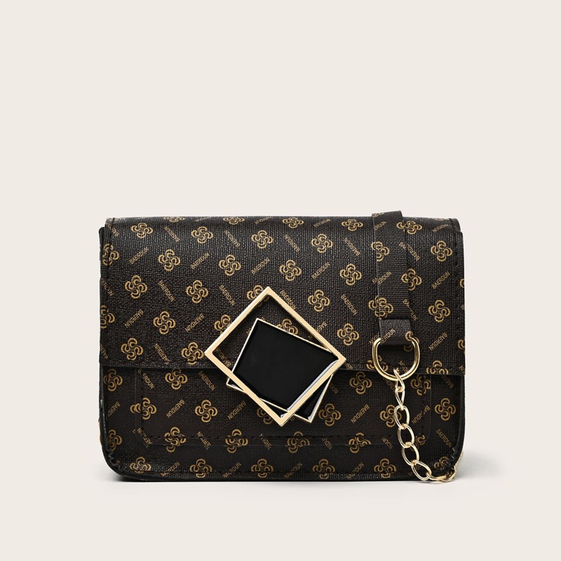 

Allover Print Flap Bag, Brown