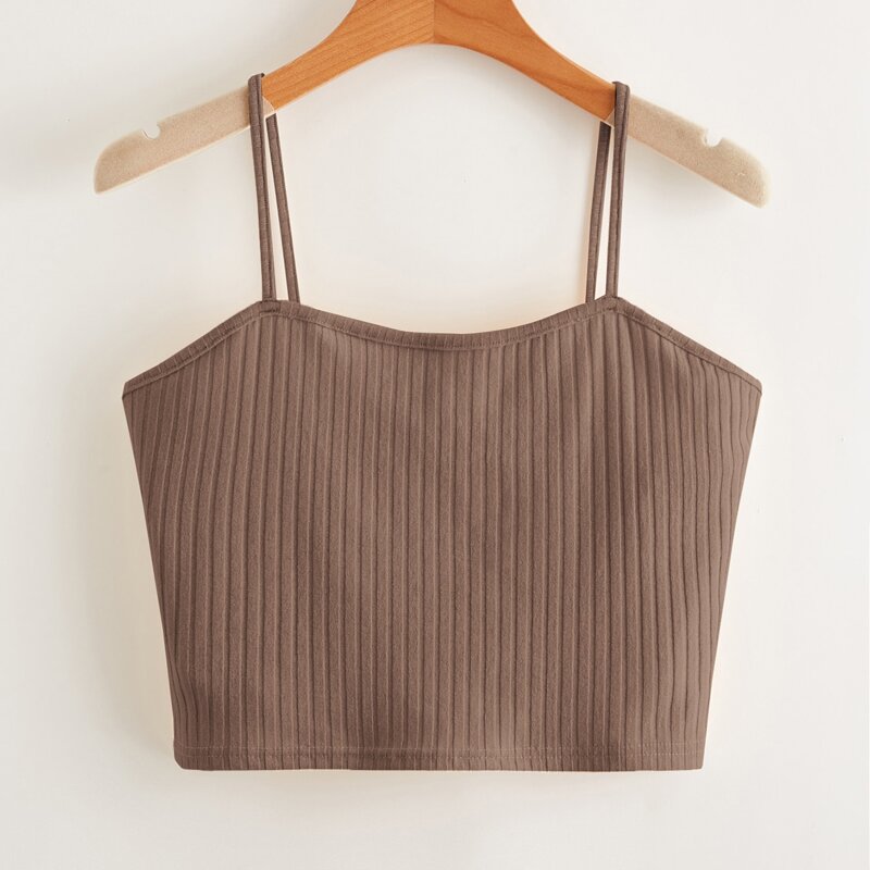 

Solid Ribbed Crop Cami, Mocha brown