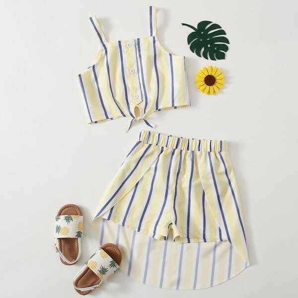 

Toddler Girls Striped Button Front Knot Hem Cami Top & Skort, Multicolor
