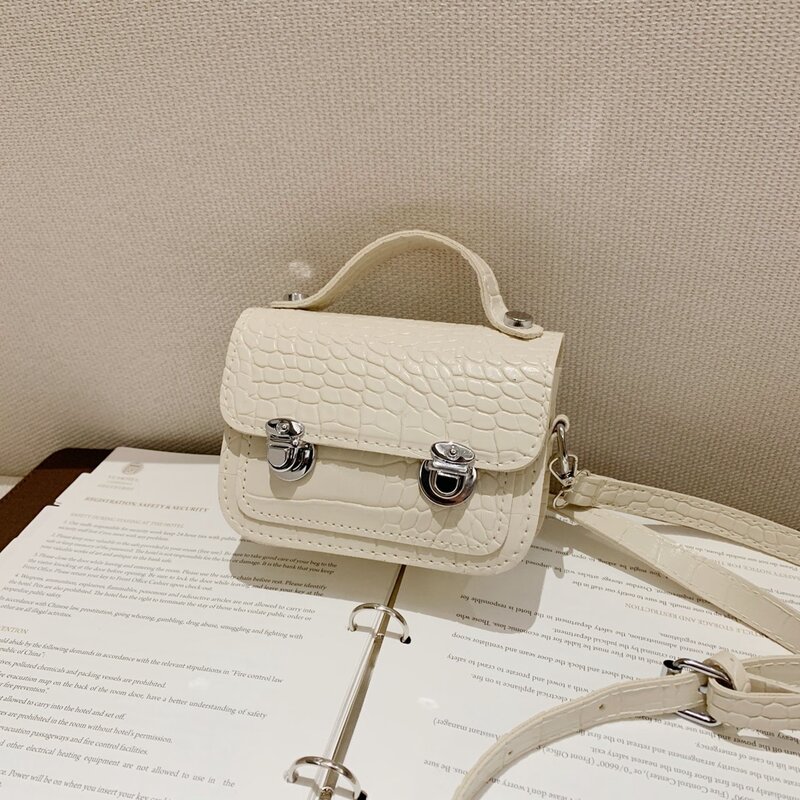 

Croc Embossed Mini Satchel Bag, Beige