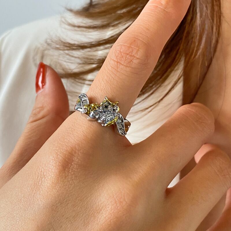 

1pc Rhinestone Owl Ring, Silver