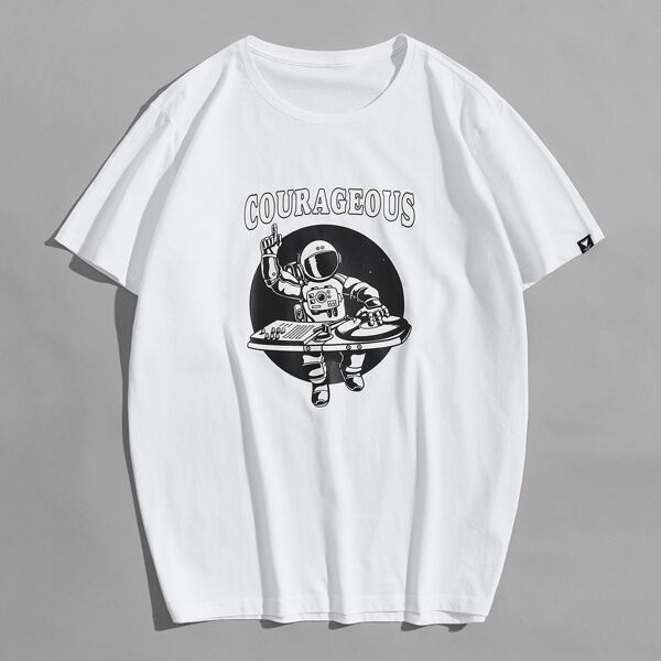 

Men Spaceman And Letter Graphic Tee, White