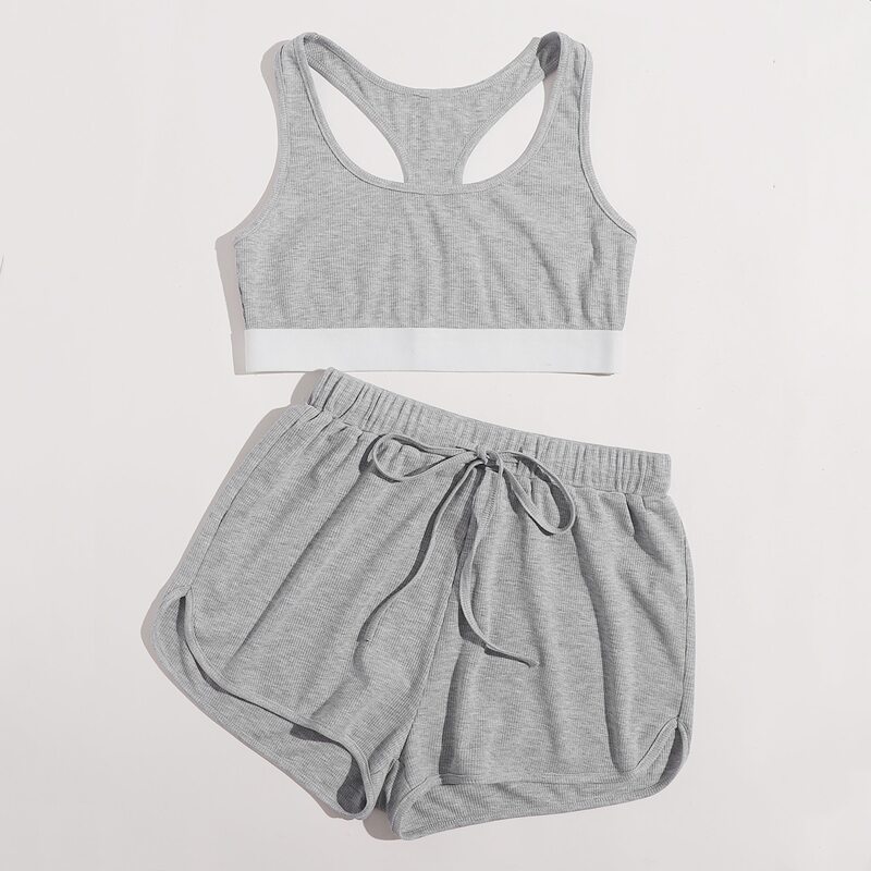 

Racer Back Crop Tank & Dolphin Shorts, Grey