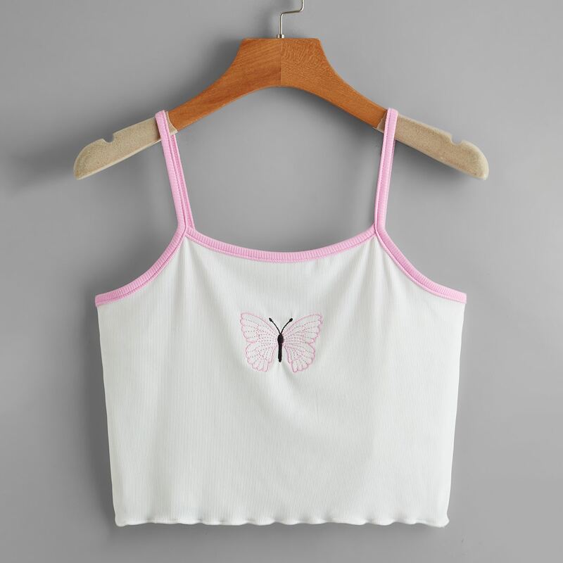 

Butterfly Embroidery Ringer Cami Top, White