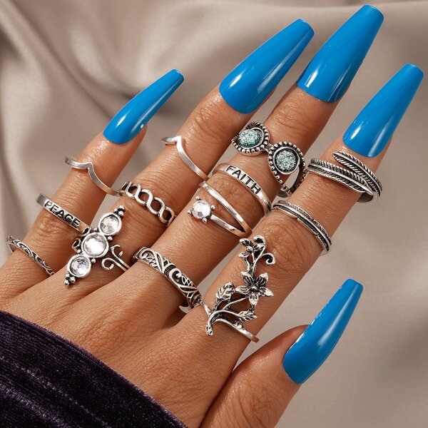 

13pcs Flower Decor Ring, Silver
