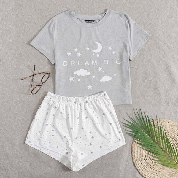 

Galaxy And Letter Graphic Pajama Set, Multicolor
